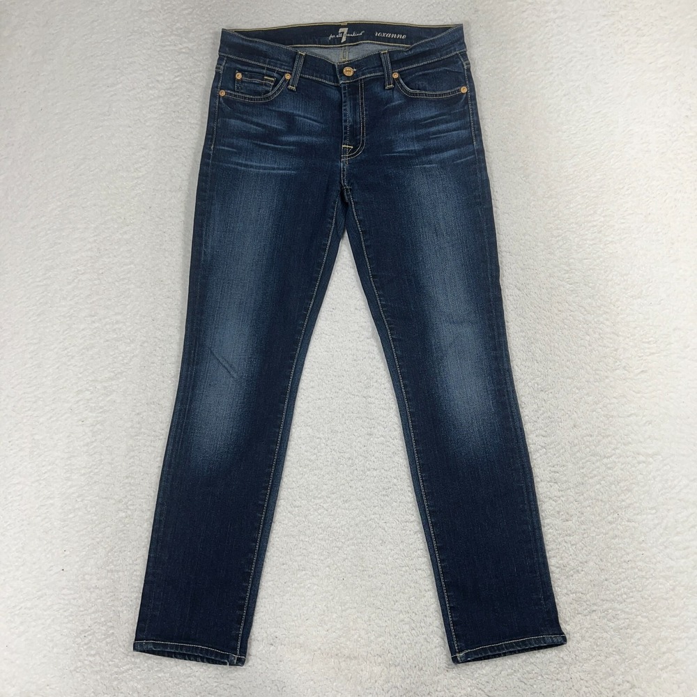 7 For All Mankind Roxanne Jeans Women 28 29x27 Blue Skinny Straight Low Rise